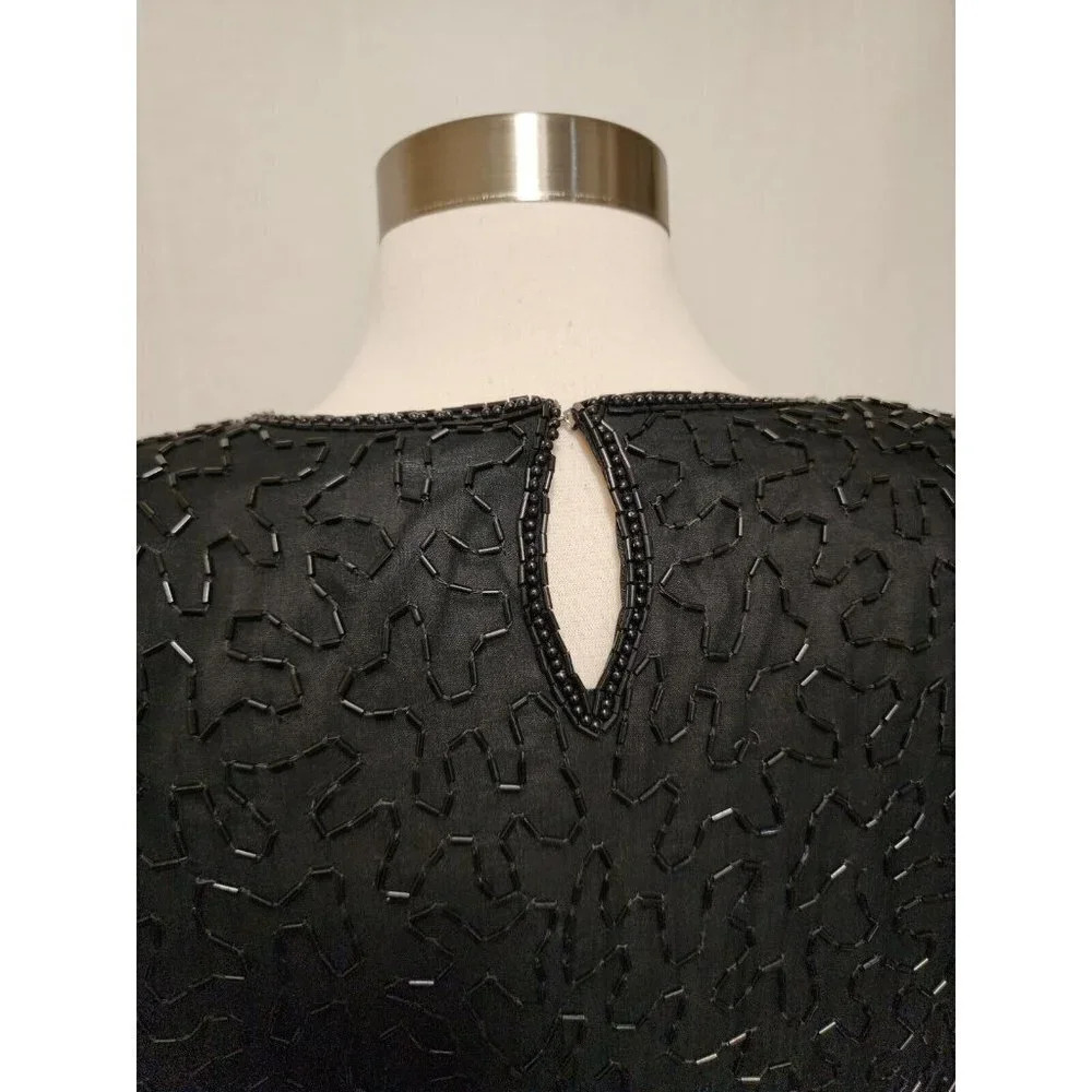 Womens 90s Vintage Stenay Fully Sequin Beaded‎ Blouse Size Small Flowers Black - Picture 7 of 8